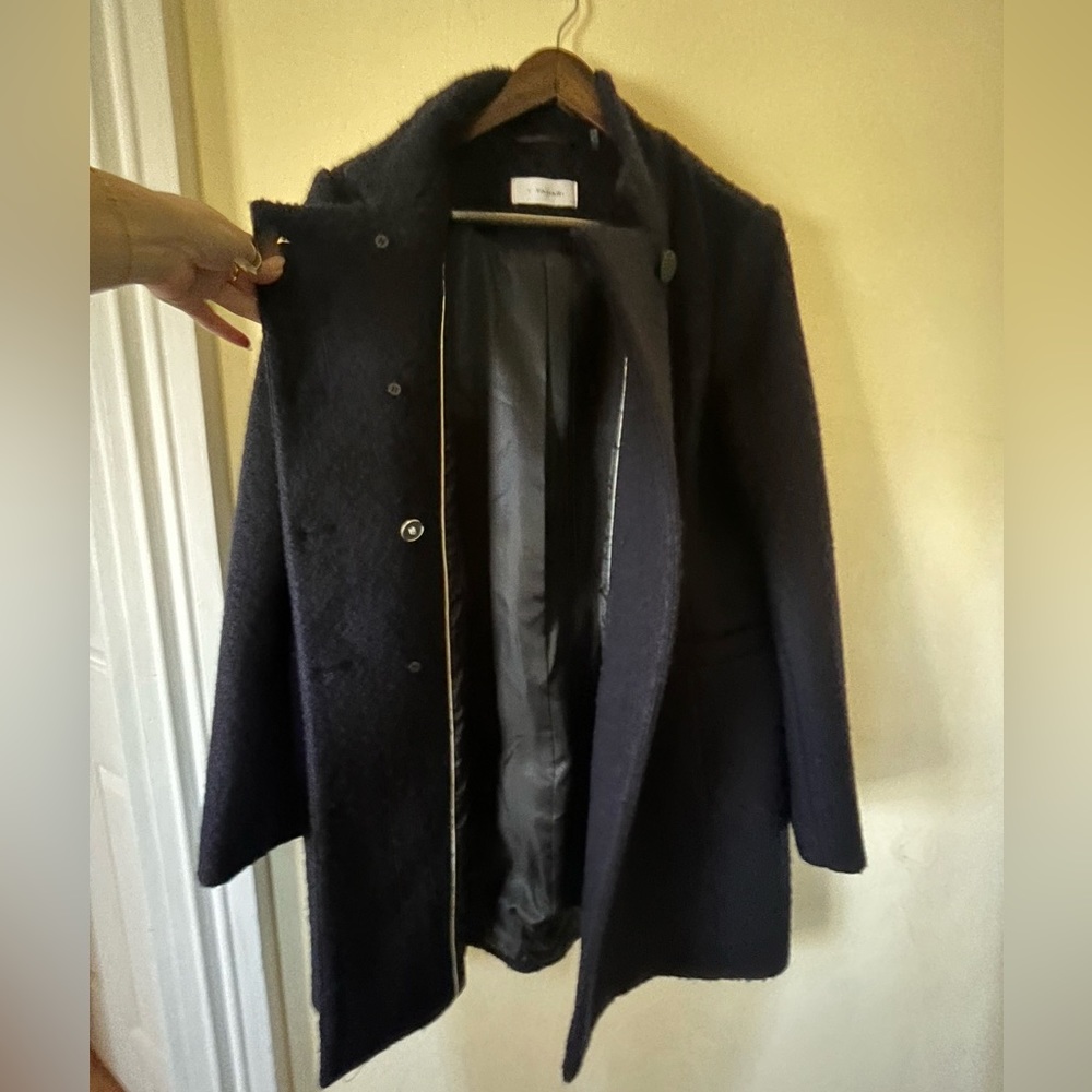 Tahari Navy Double-breasted Boucle Coat with metal buttons- NWT